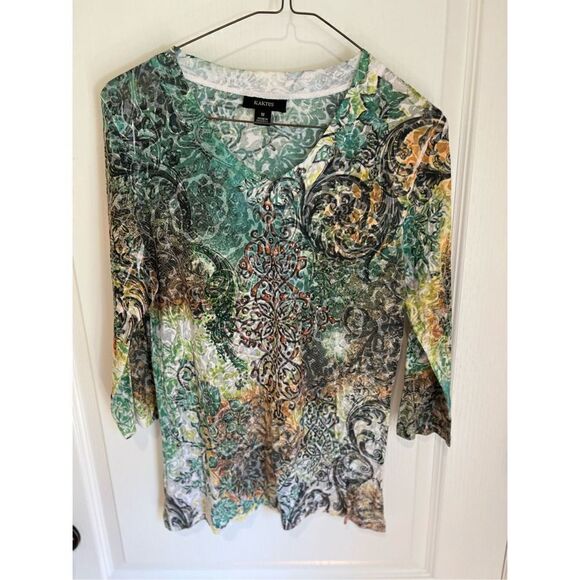 Kaktus boho teal and yellow paisley top size medium - Picture 2 of 10